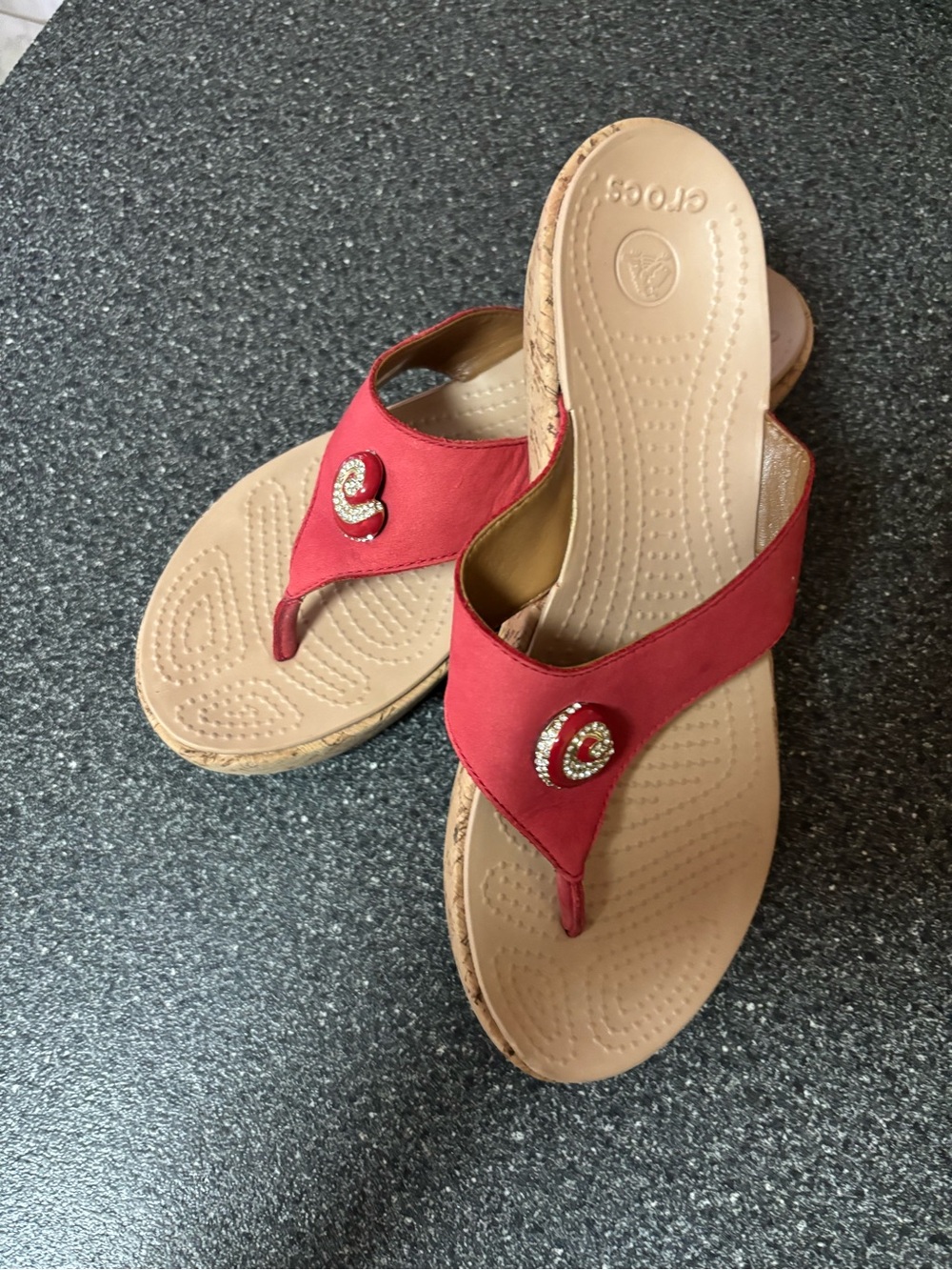 CROCS Red Rhinestone Thong Sandals